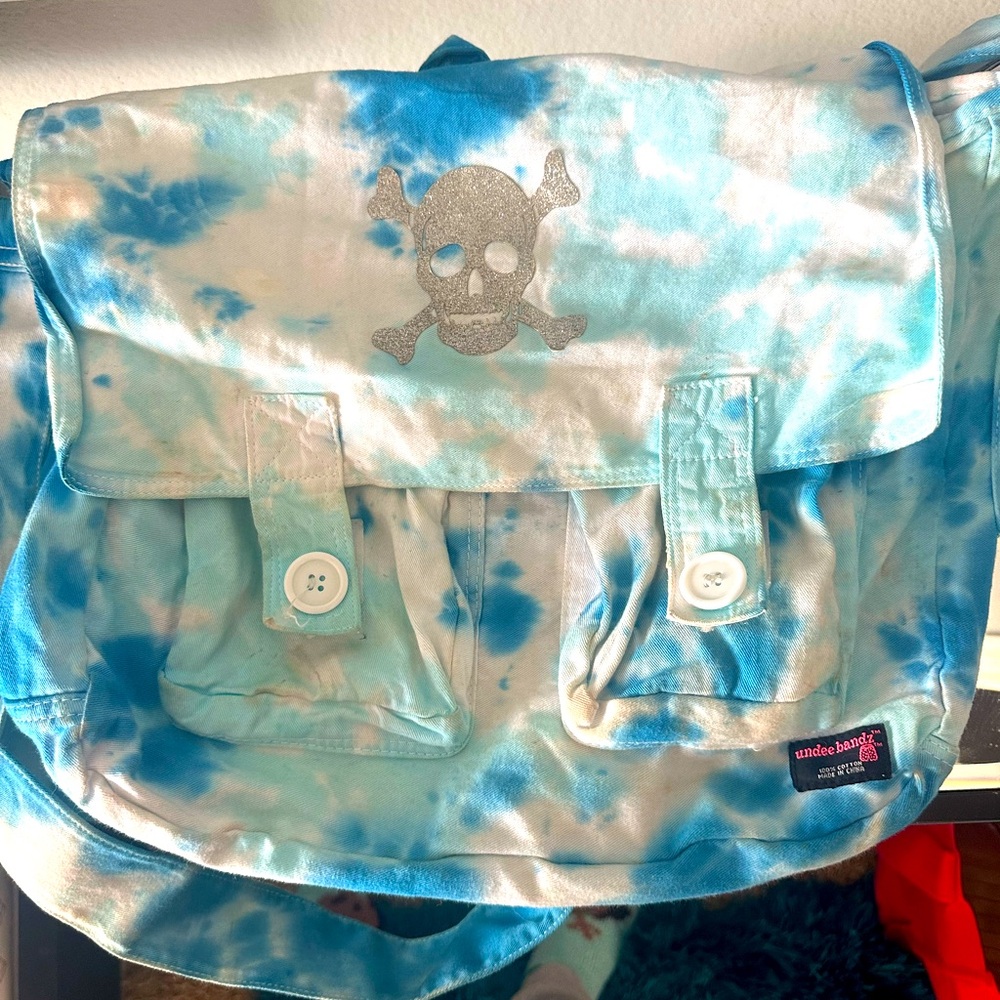 Undeebandz Tye Dye Messenger Bag blue and white with silver